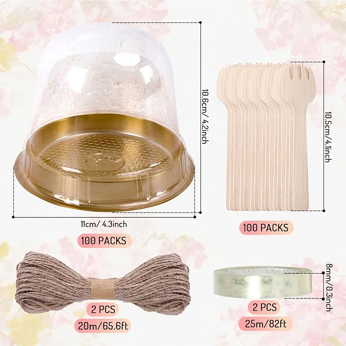Whaline 100 Sets Disposable Individual Charcuterie Cup Clear Plastic Cupcake Container with Mini Wooden Spork Rope for Graduation Dessert Display Charcuterie Grazing Table Catered Wedding (4.3*4.2in)