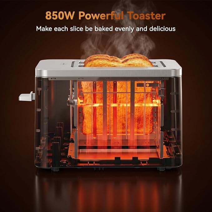 Mecity 2 Slice Toaster Smart Touchscreen, Stainless Steel Wide Slot Toasters Defrost, Reheat, Memory Function, Auto Shutoff, Digital Electric Bread Toaster for Bagel Muffin Waffle, 120V