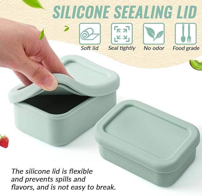 Teenyyou 6 Packs 1 Cup Silicone Soup Freezer Molds with Lid Silicone Soup Freezer Trays Rectangle Reusable Food Preserving Tray Freezing Sauces Stews(Sage Green)