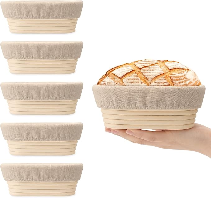 6.5 Inch Banneton Bread Proofing Basket Oval Mini Banneton Basket Set of 6, Small Sourdough Proofing Basket with Liner Rattan Sourdough Baking Supplies for Home Bread Baking