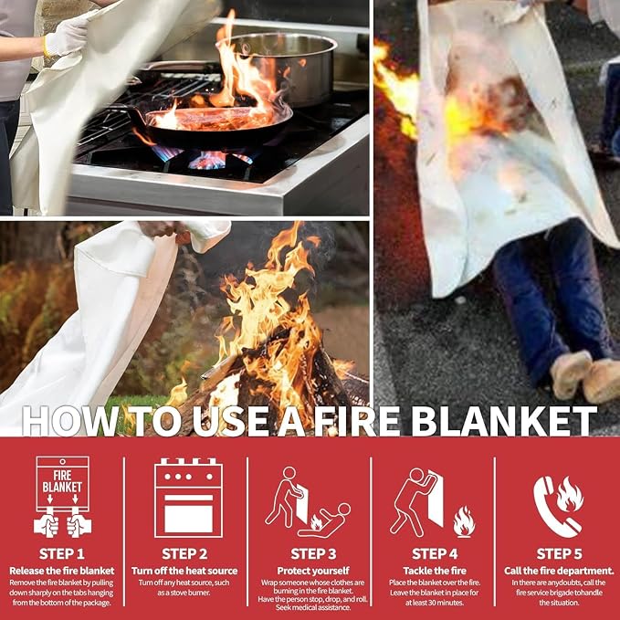 Fire Blanket, 47" x 71",Fiberglass Fire Blanket for Camping and Fire Fighting Shelters