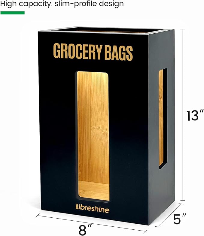 Libreshine Extra Large Black Bamboo Grocery Bag Holder for Plastic Bags, Under Sink Cabinet or Wall Mounted Organizer, Space-Saving Bag Dispenser for Kitchen, Pantry, Laundry Room, Garage
