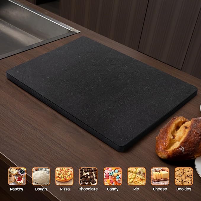 Black Granite Marble Cutting Board for Kitchen, 16x20 Large Inch Marble Slab Pastry Board With Non-Slip Feet for Baking, Cheese, Charcuterie, Chocolate – Serving Tray Gift