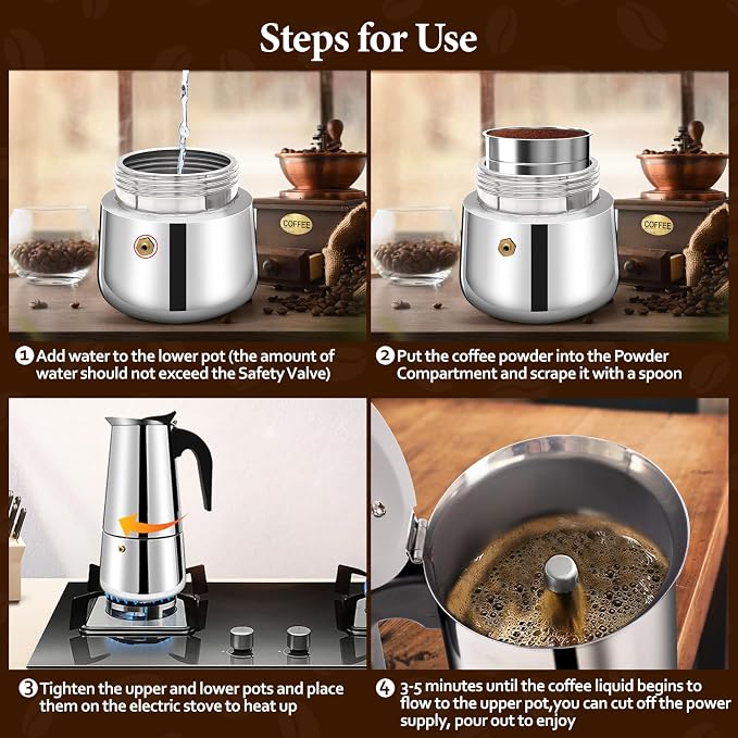 12 Cup Stainless Steel Moka Pot Stovetop Espresso Maker | Italian Coffee Machine 600ml 20oz Suitable for Gas Induction Stovetop Mocha Greca Coffee Maker Percolator Straight