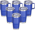 20 oz Stainless Steel Tumbler with Handle Bulk Metal Insulated Tumblers Travel Coffee Mug with Handle Double Wall Tumbler Cup with Lid and Straw, Blue 6 Pack