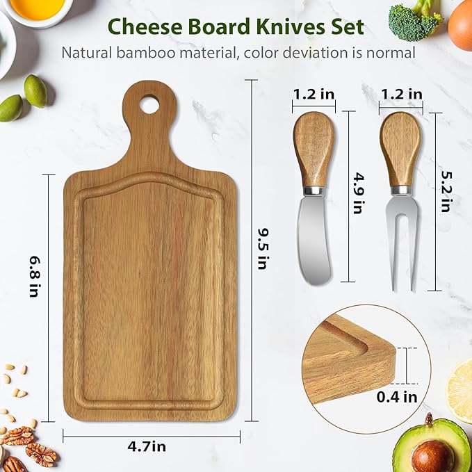 AZEAM 2 Sets Baby Bridal Shower Prizes for Game Winners, Acacia Mini Cheese Board Sets with Knives Forks and Present Box, Small Charcuterie Boards Bulk for Party Wedding Guests Present
