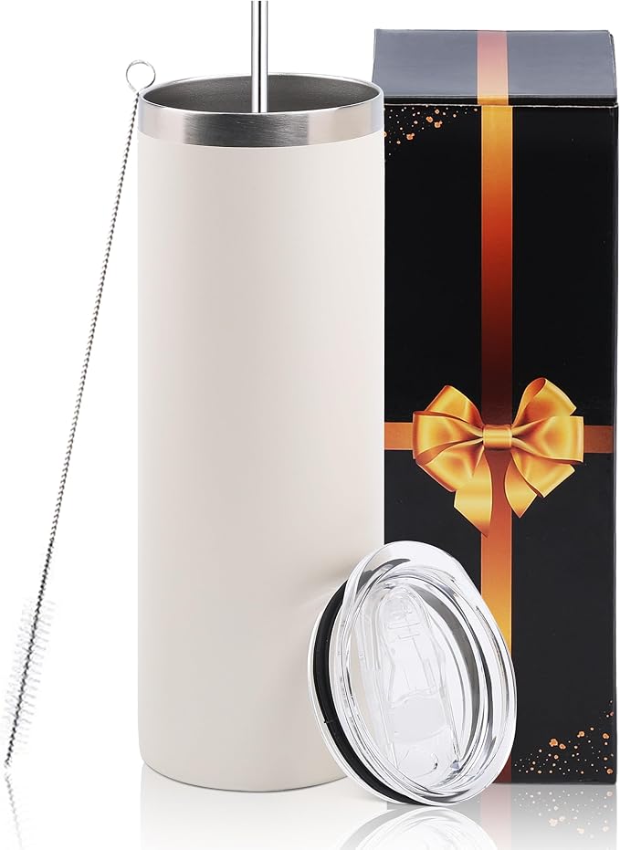Joyclub Tumblers Bulk Laser Engraving Blanks 1 Pack 20 oz Skinny Powder Coated Tumbler Stainless Steel Tumblers with Lids and Straws for DIY Gifts Custom Tumblers