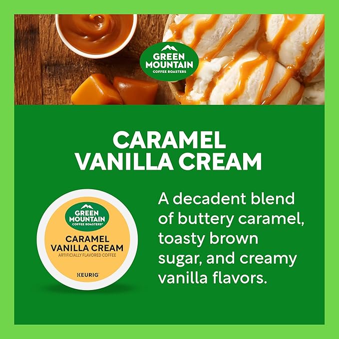 Green Mountain Coffee Roasters Caramel Vanilla Cream, Keurig Single Serve K-Cup Pods, Light Roast Coffee, 60 Count, (6 Packs of 10)