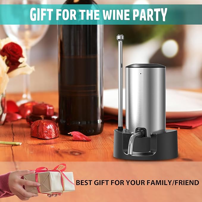 Electric Wine Aerator Pourer Decanter Type C Rechargeable Automatic Wine Dispenser with Retractable Tube Stand Base for One-Touch Instant Oxidation for Wine Lovers