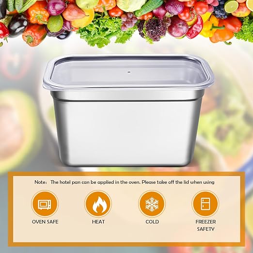 8 Pcs 304 Stainless Steel Food Storage Containers with Lid Hotel Pans for Kitchen Home Catering Food Prep Restaurant Buffet Hotel(6 Inch Deep)