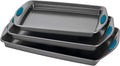 Rachael Ray Nonstick Bakeware Cookie Pan Set, 3-Piece, Gray with Marine Blue Silicone Grips
