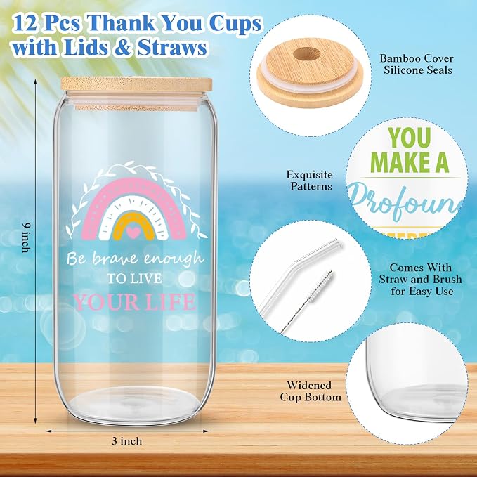 Skylety 12 Set Teachers Appreciation Gifts Bulk Thank You Tumblers with Lid Inspirational Spiral Notebooks Sticky Note Pens for Back to School Female Staff Coworker