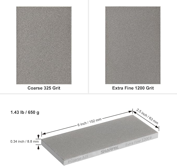 SHARPAL 156N Double-sided Diamond Sharpening Stone, 6 in. x 2.5 in. | Coarse 325 / Extra Fine 1200 Grit, Storage Case with NonSlip Base, Angle Guide, Knife Sharpener