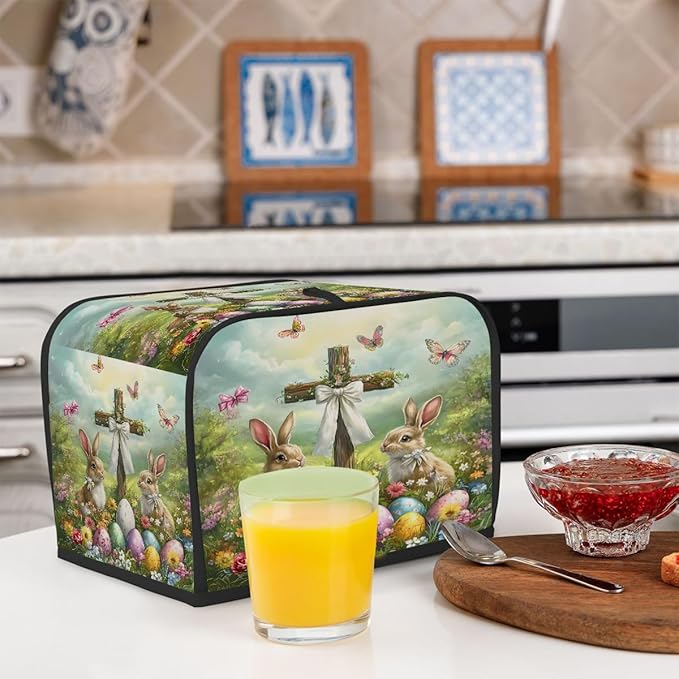 Happy Easter Eggs Rabbit Toaster Cover 2 Slice Dust and Fingerprint Protection Toaster Bread Maker Covers Washable Kitchen Small Appliance Covers for Kitchen Accessories Decor Bakeware Women Gift