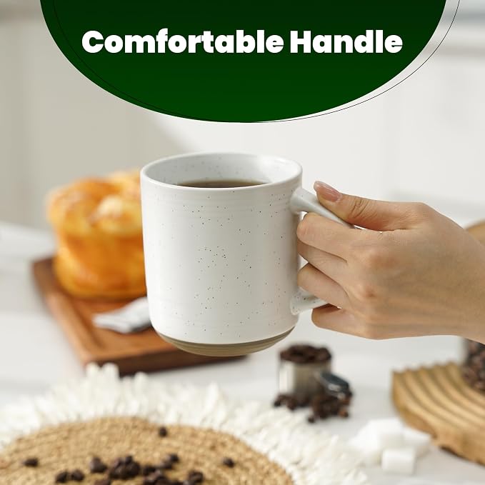 Bacimi® - Coffee Mugs Set of 4 - Stoneware Mugs 13.5oz - Ceramic Coffee Cups with Handle - Large Coffee Mug for Cappuccino, Latte & Hot Beverages - Eggshell White