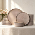Dinnerware Sets, Ceramic Plates and Bowls Set 12 Piece Dinnerware for 4 Chip Resistant Stoneware, Dishwasher and Microwave Safe-Warm brown