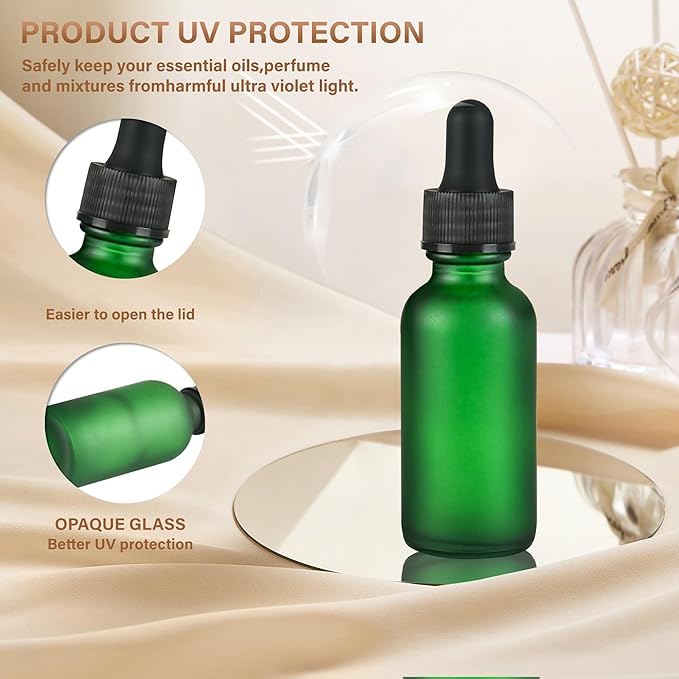 NOOEEISS 12 Pcs, 1oz Dropper Bottle, Green Glass Eye Dropper Bottle, Tincture Bottles with Dropper, Pretty Finish, Leak-Proof Design, Stronger Suction for All Kinds of Mixed Liquids