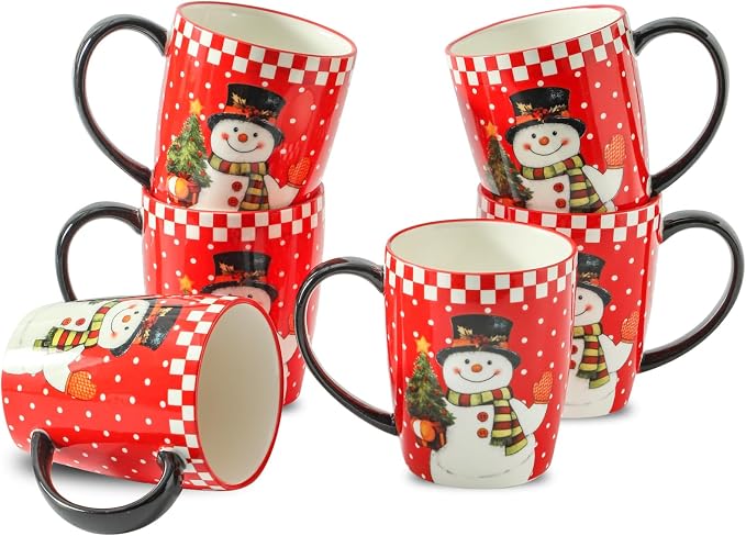 HASENSE Coffee Mugs Set of 6,15oz Ceramic Mug Gift, Matching Xmas Holiday Cups with Handles for Hot Cocoa,Coffee,Gifts for Women,Family, Friends