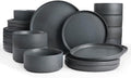 Famiware Star Plates and Bowls Sets, Modern Stoneware Dinnerware Sets for 8, 24-Piece Kitchen Dish Set - Microwave and Dishwasher Safe, Chip and Scratch Resistant, Matte Dark Charcoal