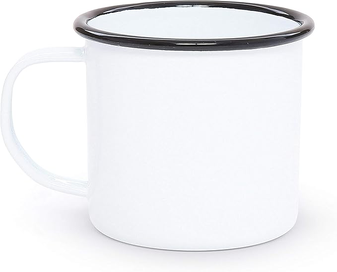 Crow Canyon Home Enamelware Mug, 12 ounce, Vintage White/Black (Single)