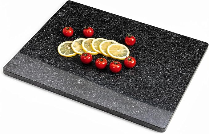 Diflart Natural Granite Cuttings Board for Kitchen, 16x20 Inch, Black, Stone Pastry Slab Large with Non-Slip Feet for Baking, Cheese, Charcuterie, Dough, Chocolate, Pack of 1 Piece