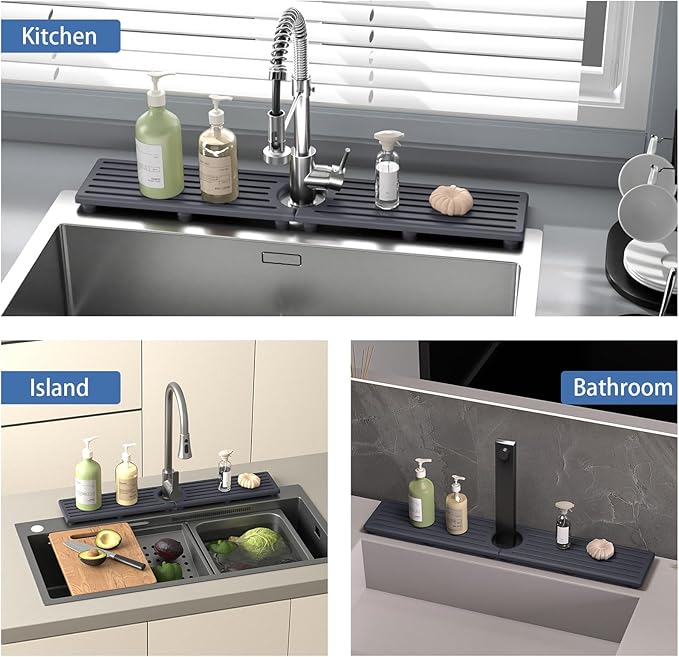 Stone Faucet Mat for Kitchen Sink, Water Absorbing Sink Water Splash Guard, Fast-Drying Kitchen Sink Faucet Mat, Durable Protector and Stone Drying Mat for Kitchen Counter & Bathroom Sink