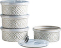 Ceramic Souffle Small Baking Dishes for Oven, 16oz Charcuterie Bowls Creme Brulee Ramekins Set with Lids, Pudding Custard Cups Snack Dipping Bowls Set of 4, Beige
