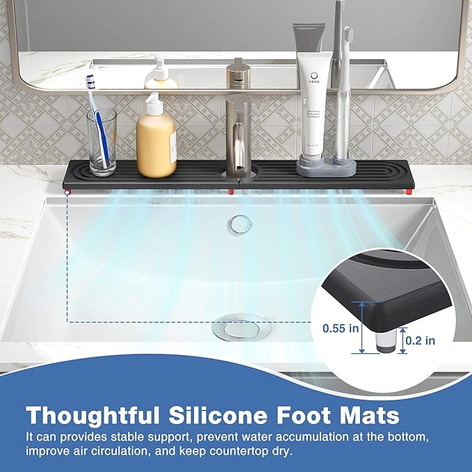 DK177 Faucet Mat for Kitchen Sink - Water Absorbing Stone Tray for Sink, Diatomite Fast-Drying Faucet Mat, Faucet Splash Guard for Bathroom Counter (Dark Gray, 15.8" x 4")