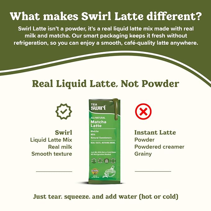 Swirl - Matcha Latte - Smooth, Creamy Japanese Green Tea Milk Blend, Single Serve, Travel Ready, No Refrigeration Required - 38g per pack 20 packets