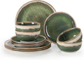 Sweejar 12 Pieces Ceramic Dinnerware Sets for 4, Gradient Glaze Plates and Bowls Set, Microwave & Dishwasher Safe, Stackable Dish Set, Scratch Resistant Dishware Sets, Green