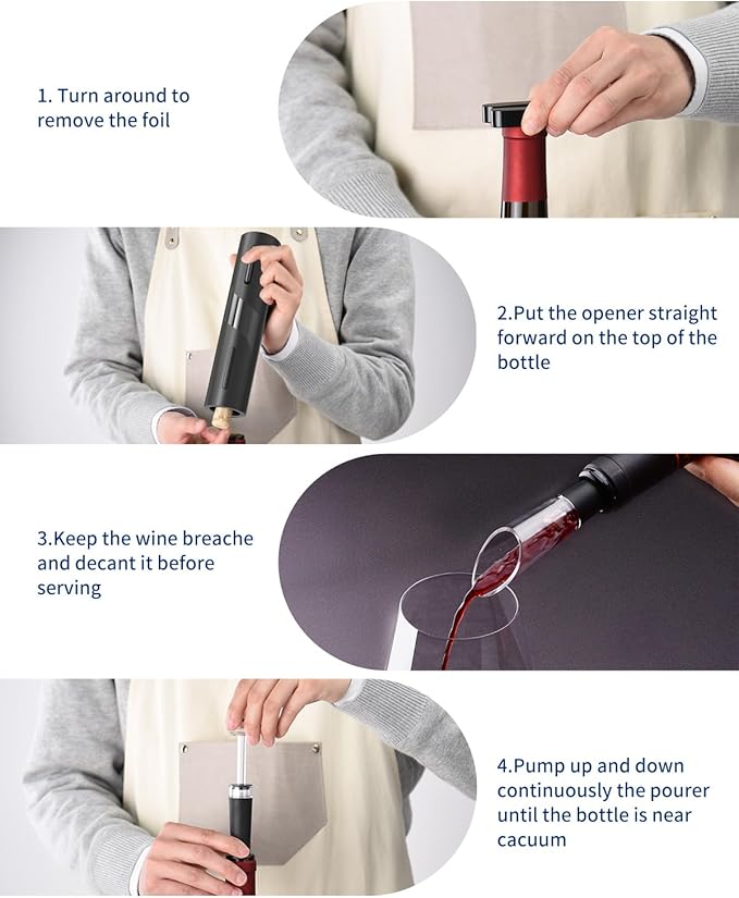 CIRCLE JOY Electric Wine Bottle Opener Set Rechargeable Wine Corkscrew Cordless Wine Opener Gift Set with Charging Base, Foil Cutter, Wine Aerator Pourer and Vacuum Wine Stopper, Black