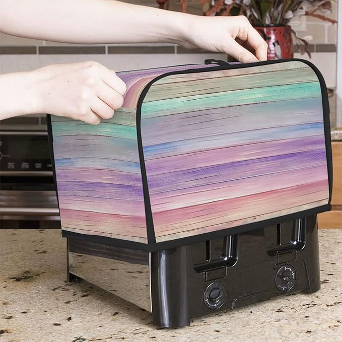 Colorful Wooden Beach 2 Slice Toaster Cover Dust And Fingerprint Bread Maker Cover Bakeware Protector Washable Appliance Covers Kitchen Accessories For Home Kitchen Women Gift