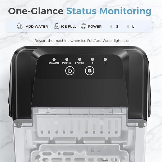 Countertop Ice Maker, Portable Ice Machine with Carry Handle Basket and Scoop, 9 Bullet Cubes Ready in 6 Mins, 26lbs Daily, Self-Cleaning for Home, Kitchen, Camping, RV