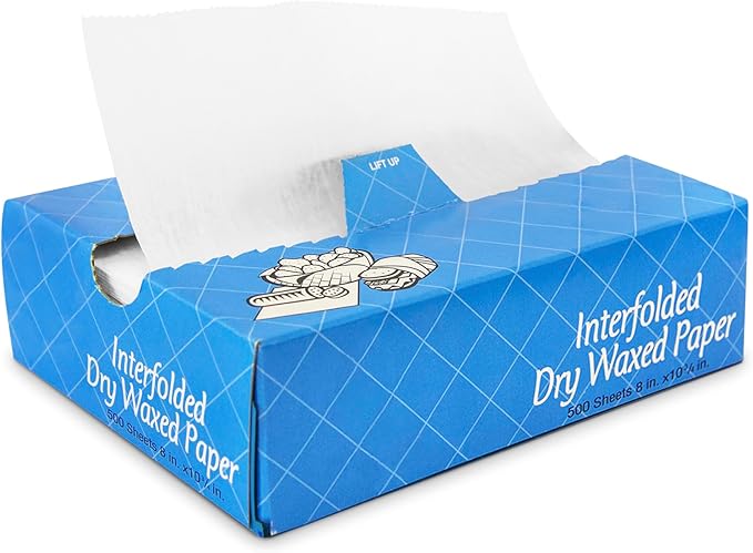 Fit Meal Prep 500 Sheets 8 x 10.75” Dry Wax Paper Sheets for Food, Greaseproof Sandwich Wrapping, Interfolded Deli Wax Paper for Fries, Burgers, Food Basket, Made in USA