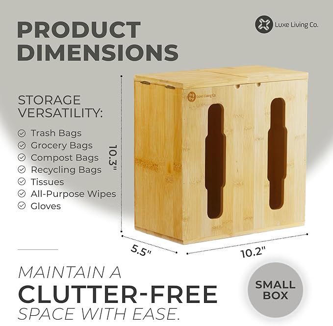 2-in-1 Bamboo Plastic Bag Holder and Trash Dispenser – Small/Compact (Standard Trash Bags Only), Cabinet, Under Sink Storage, Pantry & Laundry Room Organization, Kitchen Must Haves 2026