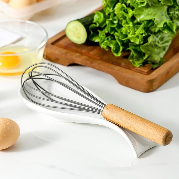 Ceramic Spoon Rest for Stove Top,Large 8.7 Inch Spoon Holder for Kitchen Counter, Porcelain Utensil Rest for for Ladle, Spatula, Tongs, Housewarming Gift,Dishwasher Safe and Heat-Resistant,White(1 PC)