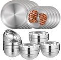 20PCS Stainless Steel Plates and Bowls Sets, Includes 10PCS 6.7 & 10.2 in Plates 10 Pieces Bowls, 304 Reusable Camping Mess Kits for Home Kitchen, Dorm and Outdoor Picnic (Silver-A)