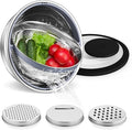 E-far Colander with Mixing Bowl Set, 4-1 Stainless Steel Colander Strainers Bowl with Graters for Kitchen, Rotatable Food Strainer Bowl for Rinsing Fruits Vegetables/Draining Pasta - Black
