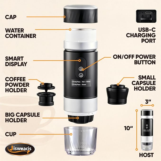 Portable Espresso Machine 20 Bar, 3-in-1 Self-Heating Mini Coffee Maker with Rechargeable Battery & USB-C, Compatible with Ground Coffee, NS & DG Capsules, Travel Coffee Maker for Car Camping Hiking