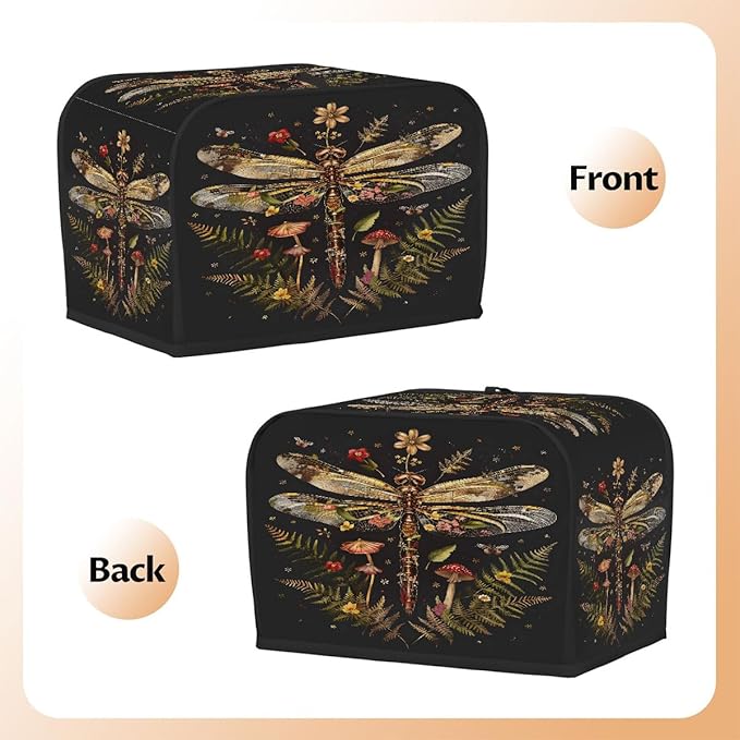 Animal Dragonfly Flower Toaster Cover 4 Slice Dust and Fingerprint Protection Toaster Bread Maker Covers Washable Kitchen Small Appliance Covers for Kitchen Accessories Decor Bakeware Women Gift