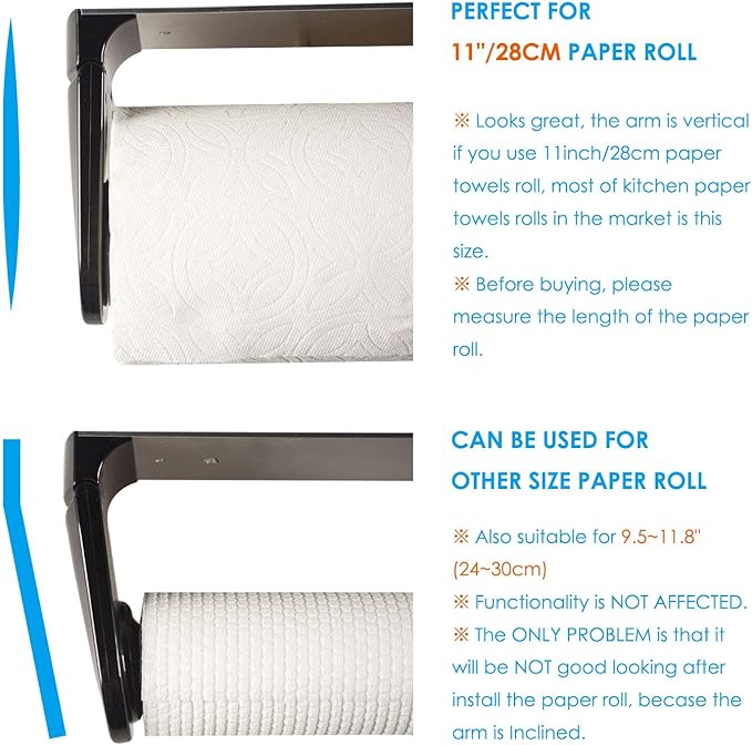 simpletome ONE Hand Tear Paper Towel Holder Under Cabinet Adhesive or Drilling Installation Aluminum Alloy + ABS (Black)