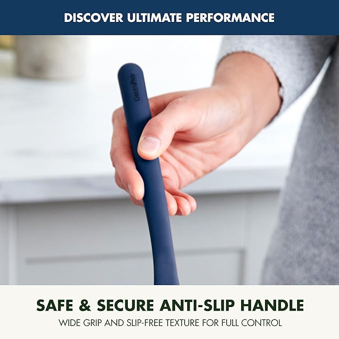 GreenPan Silicone Solid Spoon, Mixing Stirring Serving, Cooking Kitchen Utensil, Flexible Rubber Nonstick Cookware, Rigid Steel Core, Heat-Resistant, Anti-Slip Handle, BPA-Free, Dishwasher Safe, Blue