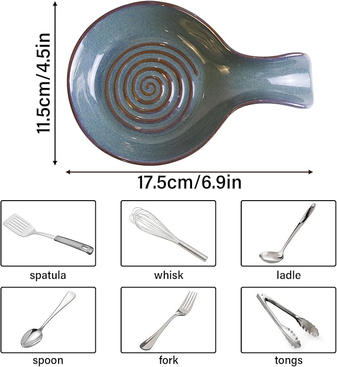 JINIHFW Spoon Rest for Kitchen, Ceramic Spoon Holder for Stove Top, Cooking Spoon Holder,Kitchen Spoon Rest,Heat Resistant Utensil Rest for Countertop, Dishwasher Safe, Blue-Green,1 PCS