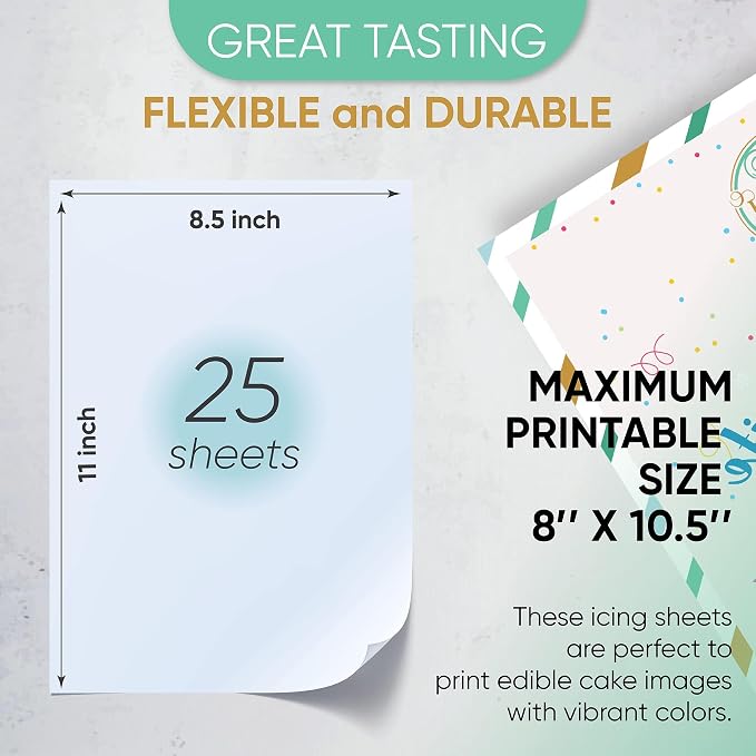 Splendid Sensations 25 ct Edible Paper, Edible Printer, Edible Images for Cakes, Edible Paper for Cakes and Cookies, Sugar Paper, Icing Sheets, Edible Cake Images, Edible Cake Prints, Frosting Sheets (25 Count)