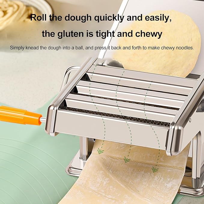 Pasta Maker Machine, 9 Adjustable Thickness Settings, 3 Adjustable Widths, 2-in-1 Noodles Maker with Rollers and Cutter, Perfect for Spaghetti, Fettuccini, Lasagna or Dumpling Skin,Silver
