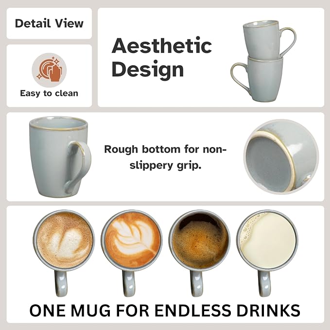 Servo Best Grey Coffee Mugs 12 oz, Set of 6 Grey Radiant Ceramic Mugs - Lead & Toxic Free, Dishwasher & Microwave Safe, Perfect for Home & Office Use