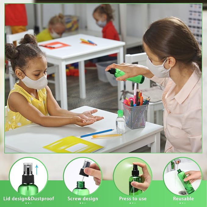Eccliy 32 Pcs 8 oz Spray Bottles Fine Mist Cleaning Bottles Clear Empty Plastic Travel Sprayer Refillable Sprayer with Cap for Cleaning Solutions Oils Travel Perfumes(Green,Clear)