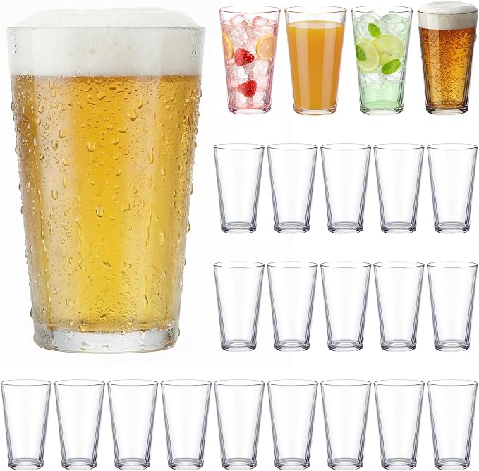 Patelai 24 Set Pint Beer Glasses Set 16 oz Pint Glasses Drinking Made for Beverages, Juice, Cocktail, Highball Drinking Tumbler Glass Design for Home Dining, Bars, Pubs and Parties & Dishwasher Safe