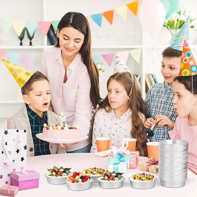 Beasea Aluminum Ramekins, 200 Pack 4" 7.3oz 215ml Mini Disposable Baking Foil Cups No Lids Ramekin Cup Cupcake Aluminum Baking Cups for Party - Silver