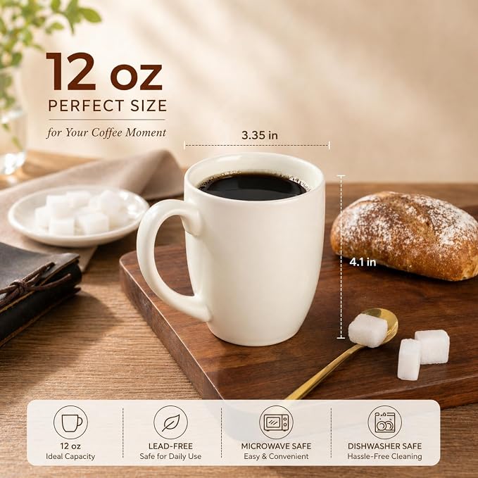AmorArc 12 OZ Coffee Mugs, Matte Coffee Cups with Large Handle for Man, Woman, Ceramic Coffee Mugs Set of 12 for Latte/Cappuccino/Cocoa/Milk, Dishwasher & Microwave Safe